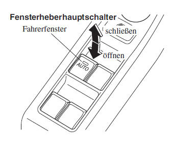 Mazda3. Betätigung des elektrischen Fensterhebers des Fahrertürfensters