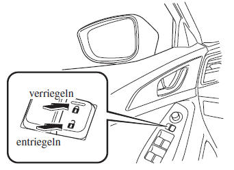 Mazda3. Ver- bzw. Entriegeln mit dem Türverriegelungsschalter