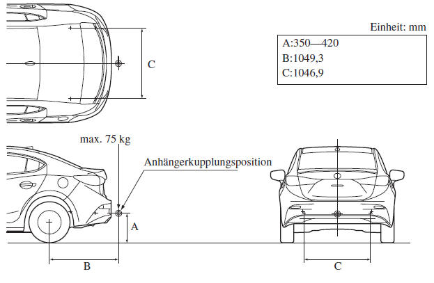 Mazda3. Montagebereich für die Anhängerkupplung (Stufenheck)