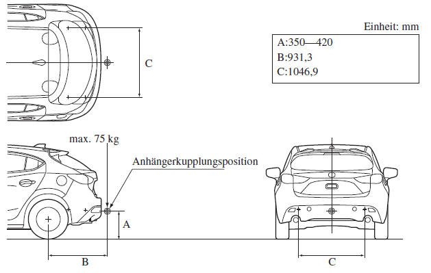 Mazda3. Montagebereich für die Anhängerkupplung (Schrägheck)