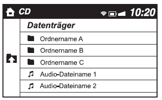 Mazda3. Verwendungsbeispiel (bei der Suche eines Titels von MP3/WMA/AAC CD)