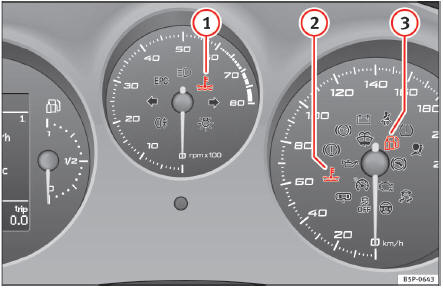 Abb. 49 Kombiinstrument mit Warn- und Kontrollleuchten bei Fahrzeugen mit Autogasanlage