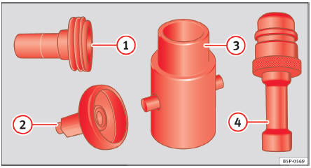 Abb. 141 Übersicht der Adapter für den Autogas-Einfüllstutzen.