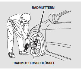 12. Die vier Radmuttern mit dem