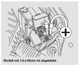 3. Ein Überbrückungskabel an den Pluspol