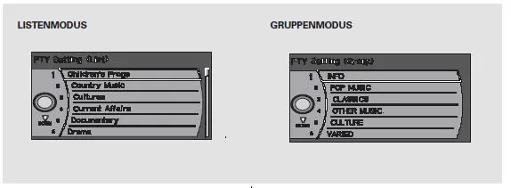 Die Liste oder den Gruppenmodus wählen,