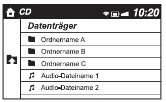 Mazda3. Verwendungsbeispiel (bei der Suche eines Titels von MP3/WMA/AAC CD)