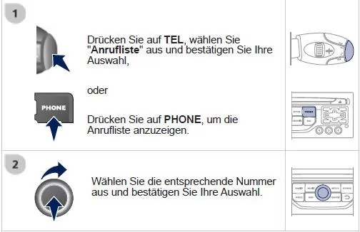 Um die Anrufl iste zu löschen, drücken Sie zweimal auf PHONE, wählen Sie "Telefonfunktionen"