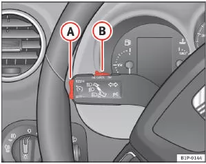 Abb. 133 Blinker- und Fernlichthebel: Schalter und Wippe für die Geschwindigkeitsregelanlage