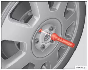 Abb. 159 Radwechsel: Innensechskant zum Drehen der Schrauben